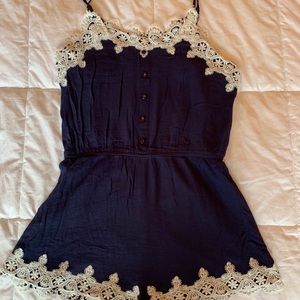 Vintage blue and white lace romper